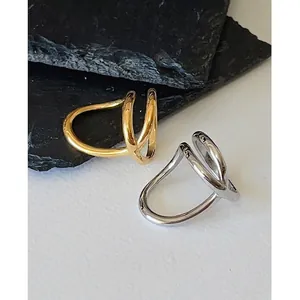 Minimalist irregular twisted line rings in gold and silver finish 18k plated steel
