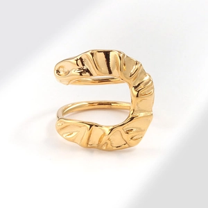 Minimalist double-layered gold ring with hammered U-shape texture and open design