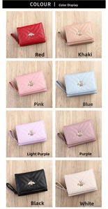 Short PU leather wallet collection for women featuring gold bee hardware and V-quilt pattern
