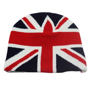 British flag knit beanie with red white and blue pattern for winter outdoor sports