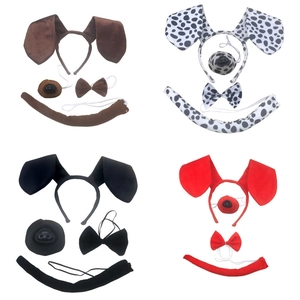 Dalmatian dog costume set with spotted headband, bowtie, nose, and tail for parties