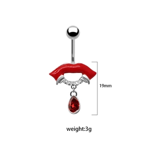 Piercing de nombril lèvres rouges avec crocs et pendentif en strass en forme de poire
