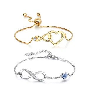Infinity Heart Bracelet S925 Sterling Silver Copper Zircon Adjustable Sliding Buckle Romantic Elegant Gift Women Jewelry