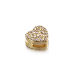 Macro view of a 18K gold-plated heart pendant with sparkling pavé cubic zirconia
