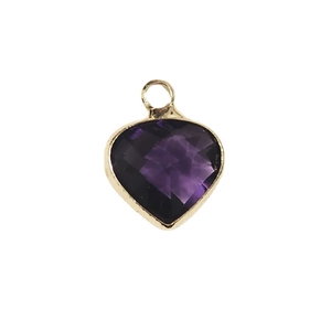Golden heart pendant with purple birthstone and faceted crystal for DIY jewelry making