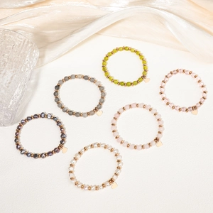 Fashion Women Beaded Bracelet Natural Stone Alloy Artificial Pearl Heart Pendant Handmade Commuter Jewelry Wristband