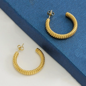 Classic 18k gold plated stainless steel twisted rope hoop earrings for women