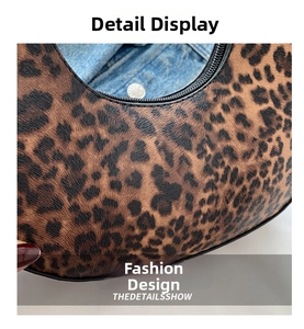 Close-up of leopard print handbag showing textured fabric and fine zipper craftsmanship