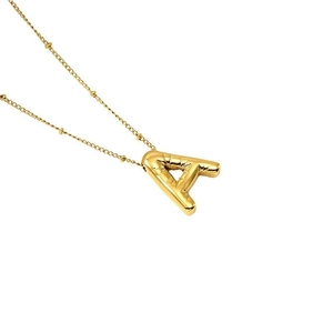 Golden 3D balloon-style letter A pendant necklace made of stainless steel jewelry