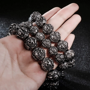 Men Beaded Bracelet Stainless Steel Vintage Six-Word Mantra Buddhist Ethnic Woven Rope Retro Charm Jewelry Gift