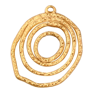 Close-up of golden irregular textured double circle pendant for jewelry making