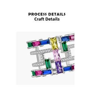Macro shot of S925 silver ring featuring multi-color rectangle zircons and micro-pave stones
