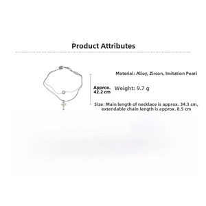 Detailed specs of double-layer necklace with butterfly zircon pendant and pearl