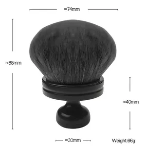 Macro shot showing dimensions of large powder brush with dense bristles and round handle