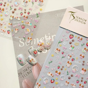 3D cartoon nail stickers M-1138 with cute puppies and laser tulips for kids nail art