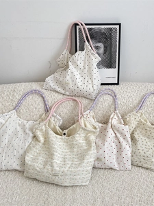 Borsa Tote Grande Capacità Con Stampa Floreale Ciliegia Cuore Poliestere Chiffon Borsa A Spalla Casual Con Manico In Corda Intrecciata