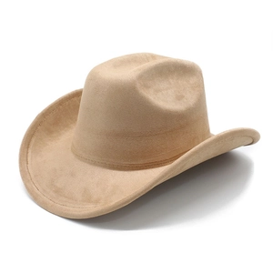 Vintage suede western cowboy hat in beige felt with wide brim and classic crown design