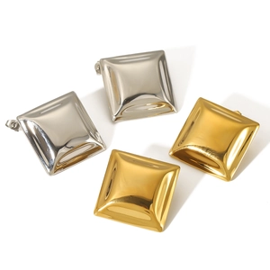 Minimalist square stud earrings in polished 18K gold and silver stainless steel