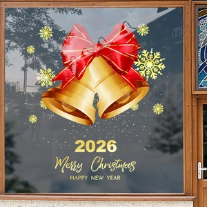 Christmas window decals with gold bells and Merry Christmas text for holiday decoration