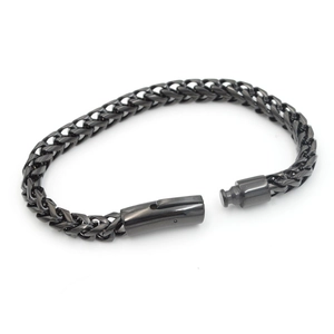 Men's hip-hop punk style black stainless steel Franco wheat chain bracelet with box clasp