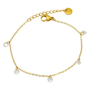 Minimalist gold stainless steel chain bracelet featuring five clear zircon crystals