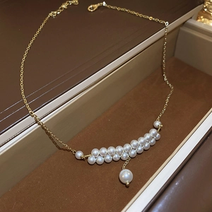 Elegant Vintage Imitation Artificial Pearl Necklace Alloy Gold Chain French Style Clavicle Choker For Women Jewelry Accessory
