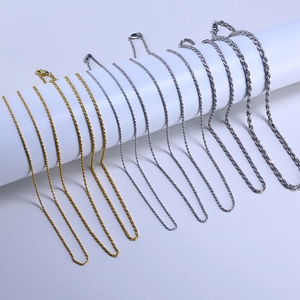 Polished silver and gold rope chain necklaces in multiple thickness sizes for men and women