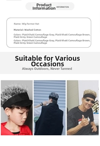 Detail of hip hop wig beanie showing washed cotton fabric and realistic synthetic hair texture