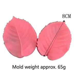Pink silicone leaf mold with detailed vein texture, 8cm size for fondant cake decorating