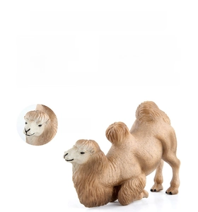 Detailed yellowish brown Bactrian camel figurine with realistic skin texture and measurements