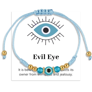 Blue braided evil eye bracelet with adjustable cord and protective talisman charm