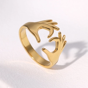 18k gold plated stainless steel heart hands ring with minimalist aesthetic