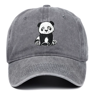 Berretto da baseball in cotone lavato grigio scuro con ricamo a forma di panda