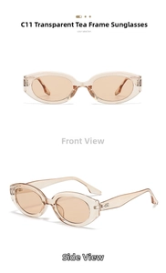 Macro detail of translucent tea brown cat eye sunglasses frame with metal temple accents