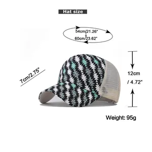 Size chart showing ponytail baseball hat dimensions with 54-60cm head circumference