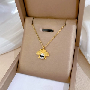 Collier Pendentif Abeille Acier Inoxydable Plaqué Or Chaîne De Clavicule Minimaliste Pour Femme Bijoux Insecte Tendance