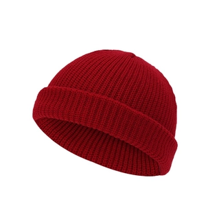 Dark red ribbed knit beanie cap for winter daily wear, minimalist high elastic skull cap