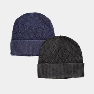Berretti invernali in blu navy e grigio scuro con raffinata trama a rombi lavorata