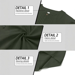 Deep green long sleeve cotton linen shirt for men showing neckline and fabric texture