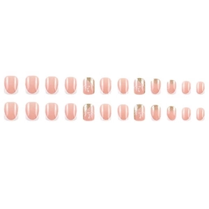24er-Set rosa französische Kunstnägel mit Goldglitzer in quadratischer Form