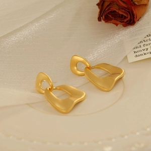 Matte gold irregular geometric hollow drop earrings in a vintage and elegant style