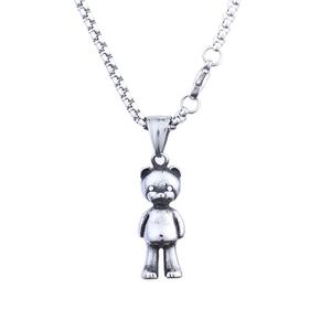 Vintage Teddybär-Halskette in Silber mit eleganter quadratischer Box-Kette