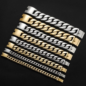 Bracelets gourmette cubaine en acier inoxydable poli argent et or, plusieurs largeurs