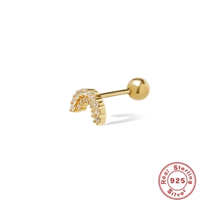 S925 sterling silver gold rainbow cartilage stud earring with clear zircon and ball back