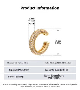 Detailed size specifications for 925 sterling silver pave cubic zirconia ear cuffs