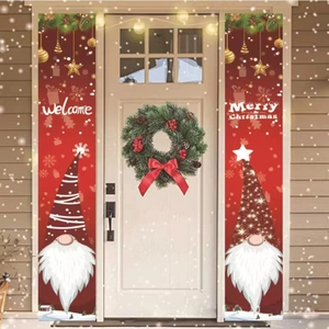Bannières de Noël rouges avec gnomes et texte Merry Christmas pour décor de porte