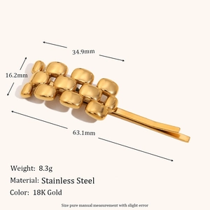 Pince à cheveux en acier inoxydable doré 18 carats avec design tressé et dimensions