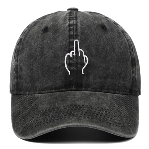 Casquette de baseball unisexe en denim noir délavé avec broderie geste blanc