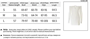 Detailed size chart showing S, M, L measurements for long sleeve bodycon evening dress