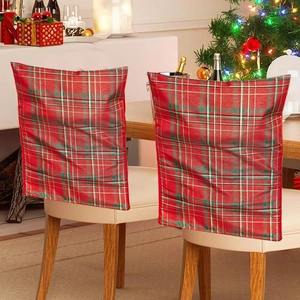 Christmas Chair Back Covers Plaid Tartan Fabric Decorative Seat Protectors For Dining Room Holiday Home Decor American Retro Style